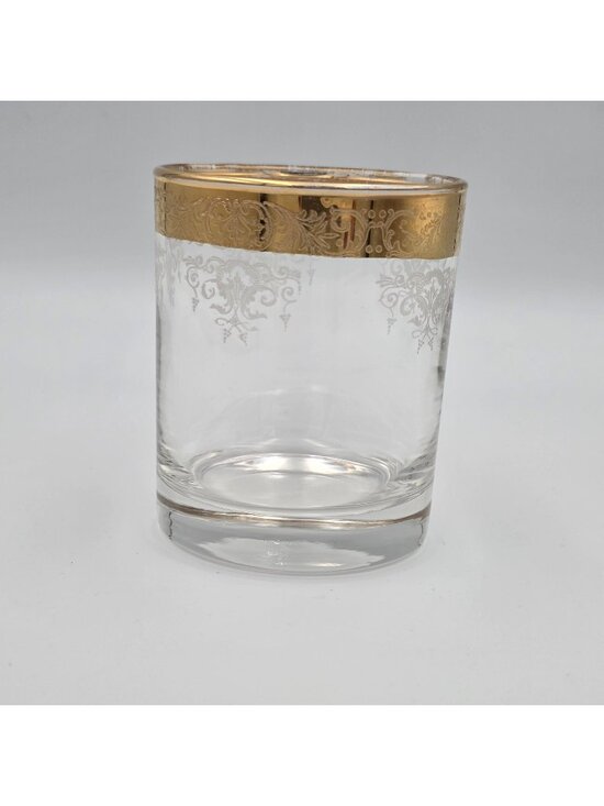 Cellini Other - Old Fashioned by Cellini Gold Rim Etched Glass Tumbler With Floral Scroll Design